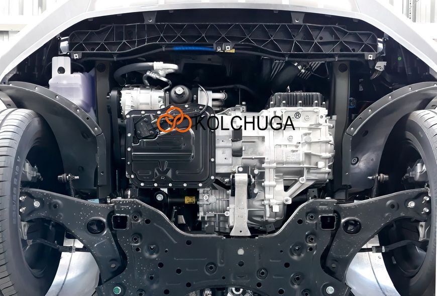 Защита двигателя, КПП и радиатора для Hyundai Santa Fe 2018-2020 KOLCHUGA WhiteCover 4.0889.00 фото ##SPECS## Объем двигателя: V-2,2CRDI; 2,4 | Примечание: