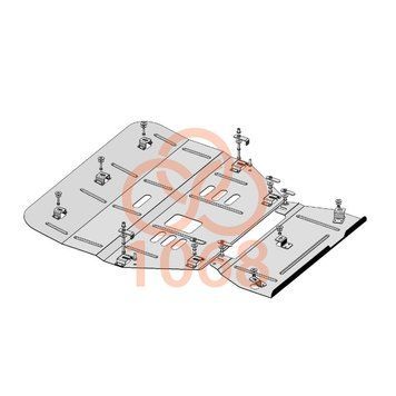 фото Захист двигуна і КПП для Hyundai Santa Fe 2020- KOLCHUGA Standart 1.1068.00  ##SPECS## Об'єм двигуна: V-всі | Примітка: встановлюється поверх штатного захисту
