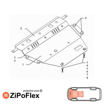 Захист двигуна, КПП і частково радіатора для Citroen С4 2004-2010 KOLCHUGA ZiPoFlex 2.0181.00 фото