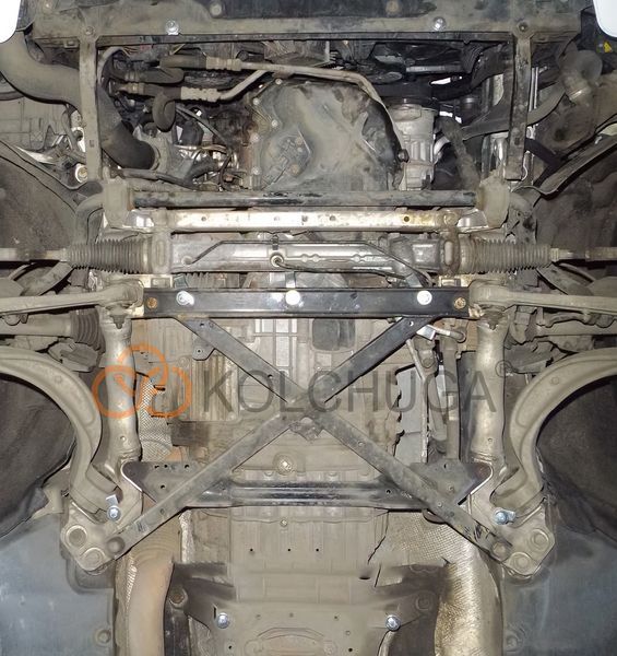 Захист двигуна, КПП і радіатора для Audi A4 В8 2007-2011 KOLCHUGA Standart 1.0573.00 фото ##SPECS## Об'єм двигуна: 1.8TFSI; 2.0TFSI | Примітка: тільки гідропідсилювач керма