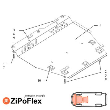 Захист двигуна, КПП і радіатора для Nissan Note 2005-2013 KOLCHUGA ZiPoFlex 2.0162.00 фото